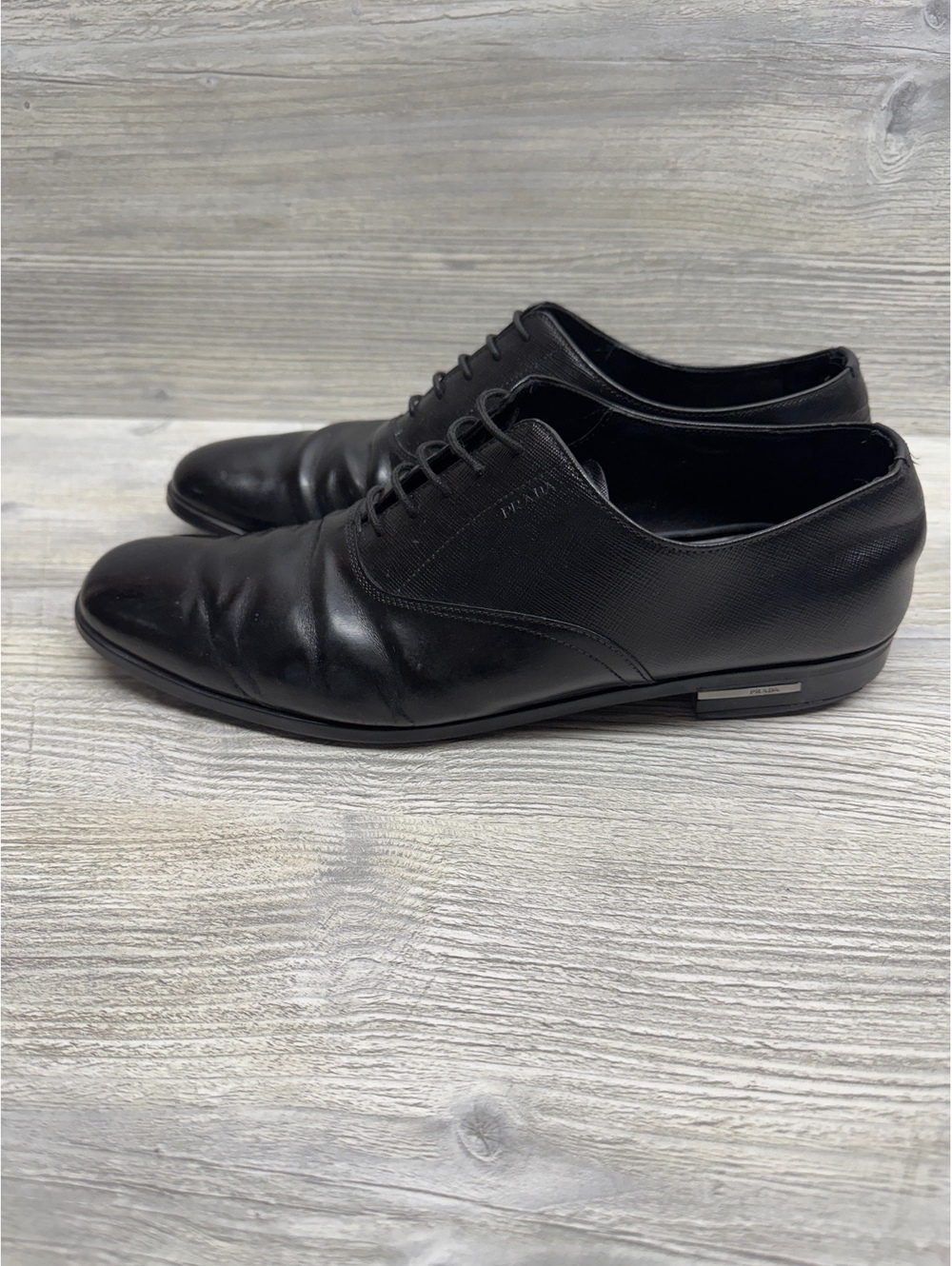 Prada Men’s 9.5 Black Leather Cap Toe Oxford Lace Up Dress Shoes Made in Italy